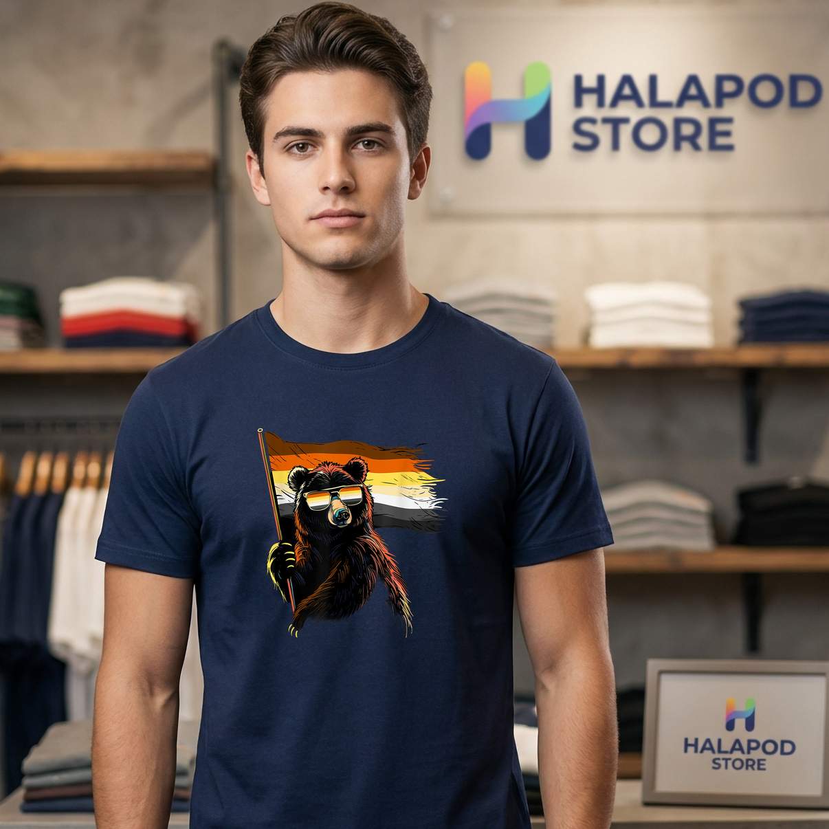 Gay Pride Bear Flag Shirt Sunglasses LGBTQ LGBT Funny Meme Graphic Design Men