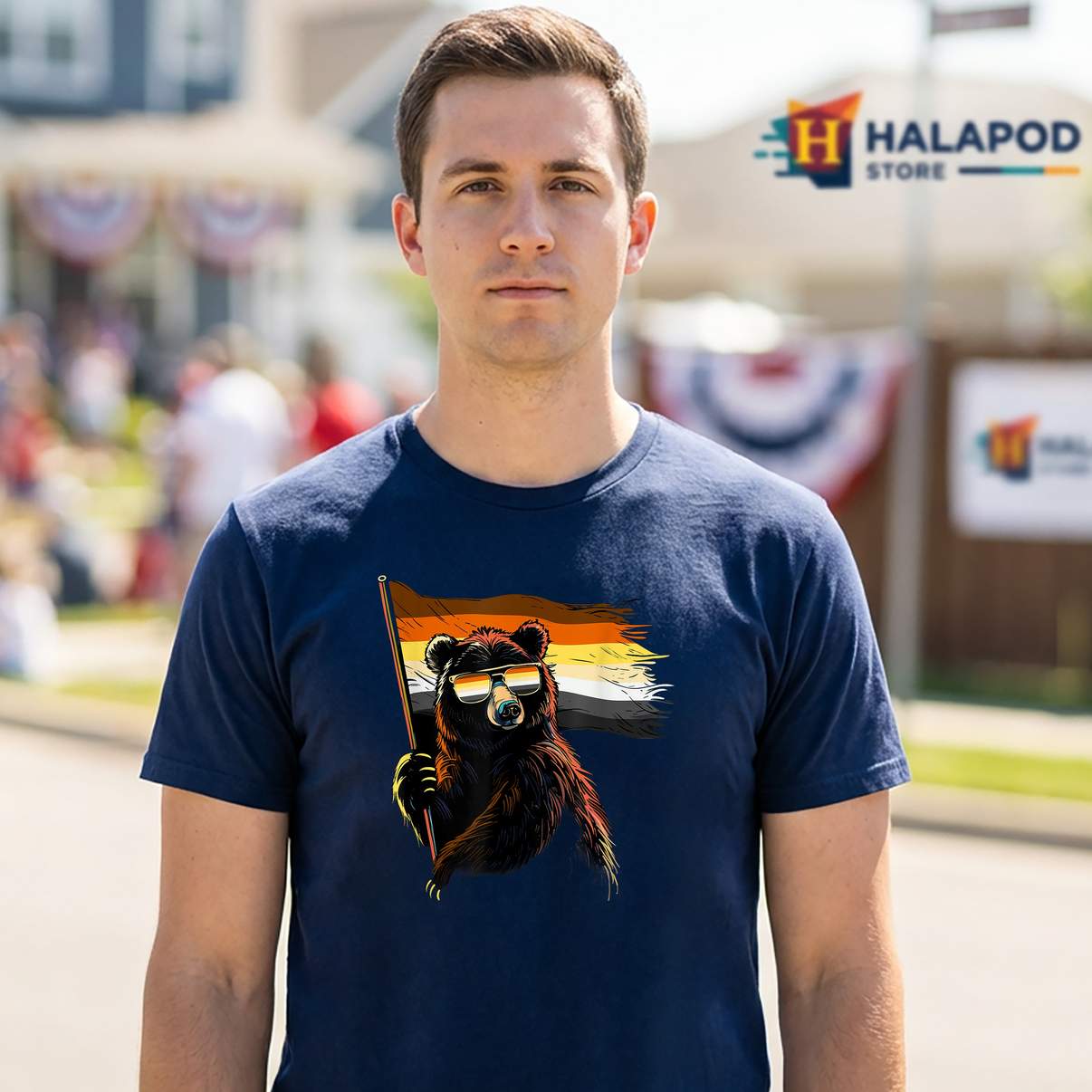 Gay Pride Bear Flag T-Shirt Sunglasses LGBTQ LGBT Funny Meme Graphic Design Men
