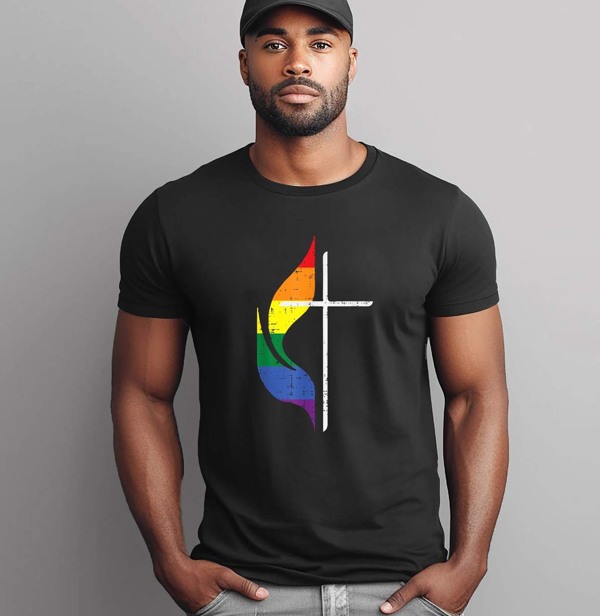 Gay Pride Cross Christian TShirt Month LGBTQ Ally Rainbow Graphic Design Women
