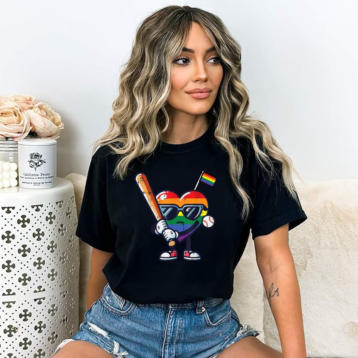 Gay Pride Month Baseball Shirt Heart LGBTQ Ally Boys Kids Graphic Design Mens