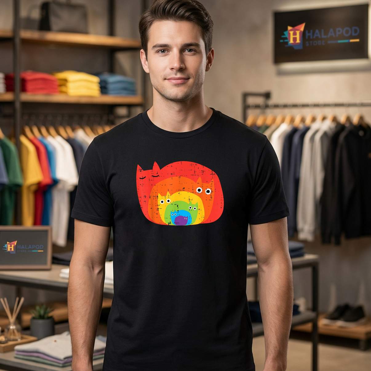 Gay Rainbow Cats LGBT Tee Shirt Flag Pride Month Funny Meme Graphic Design For Men