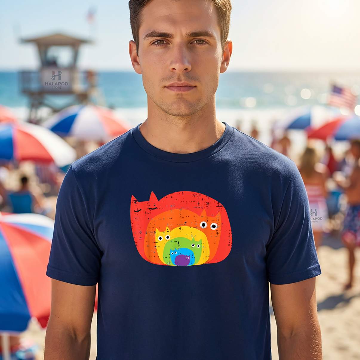 Gay Rainbow Cats LGBT T-Shirt Flag Pride Month Funny Meme Graphic Design For Men