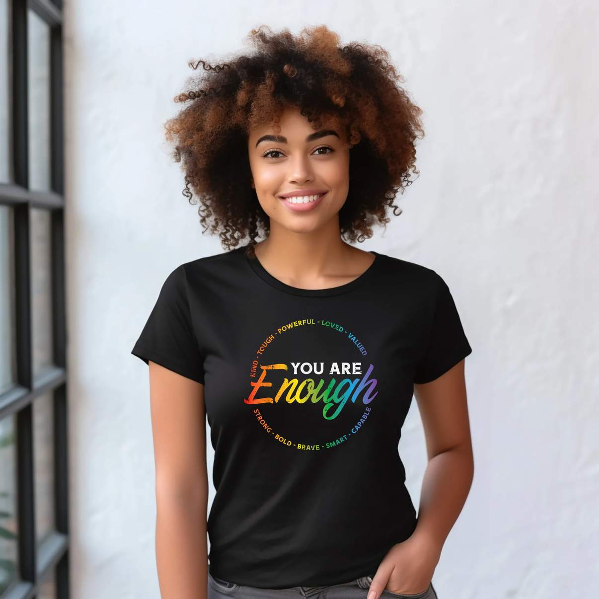 Gay You Are Enough Rainbow Tee Shirt Pride Flag Ally LGBTQ Funny Graphic For Mens