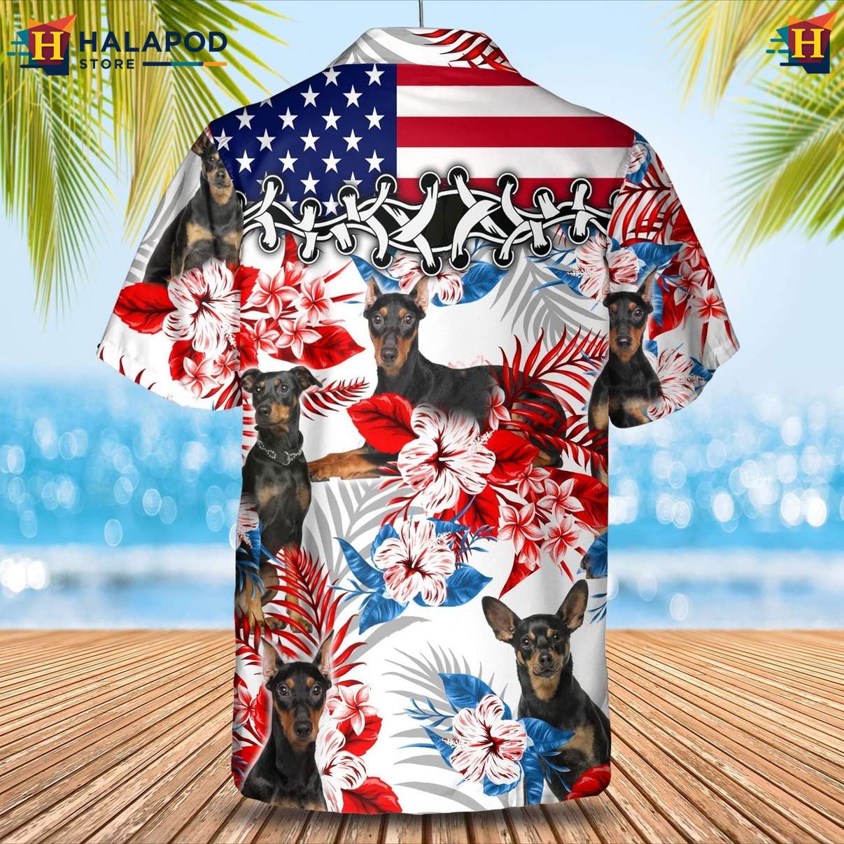 German Pinscher Dog Tropical Shirt Tropical Leaf Aloha Button Down Outfit