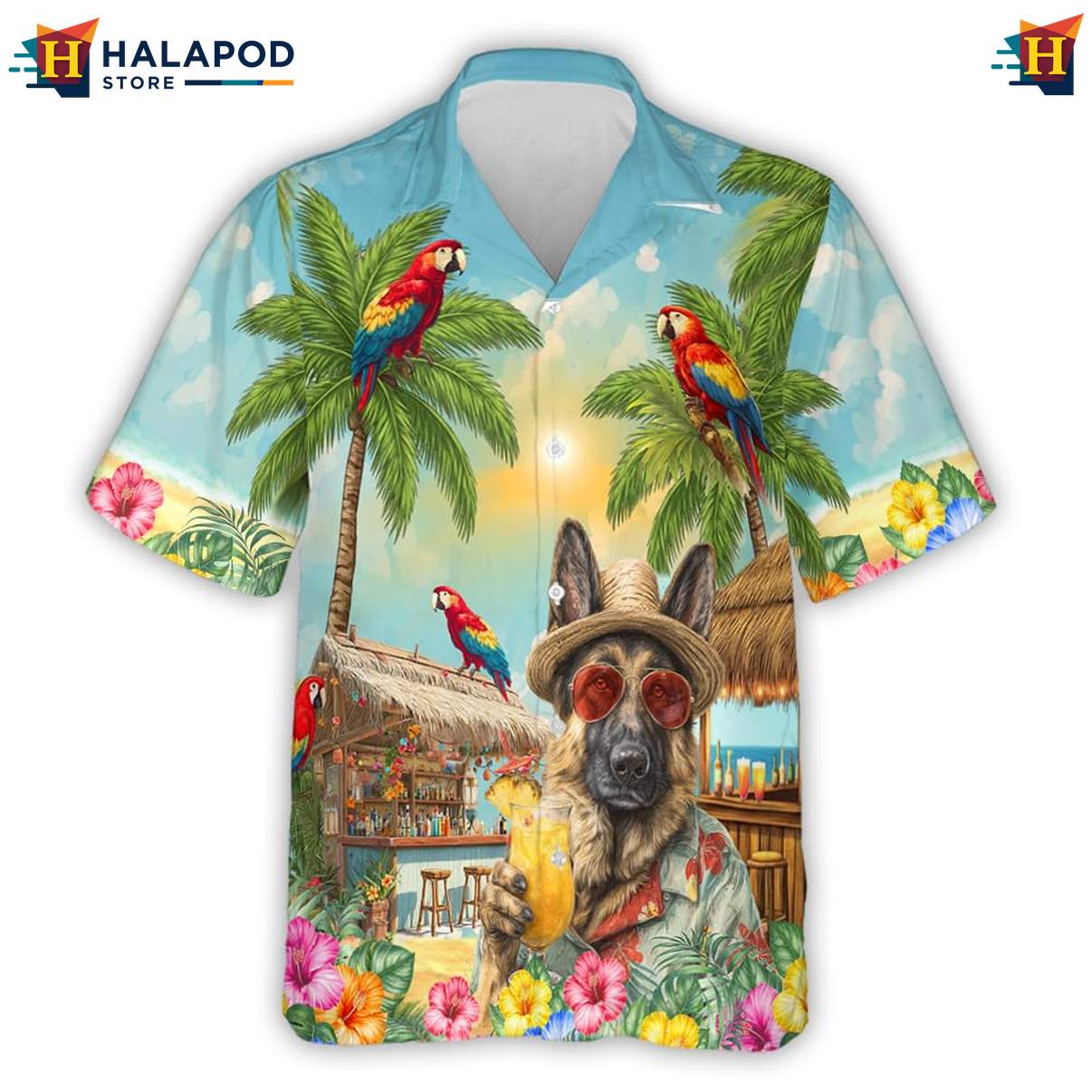 German Shepherd Hawaiian Shirt Funny Dog Pattern Mens Summer Beach Clothing