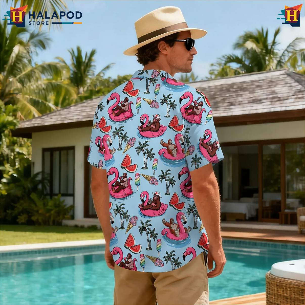Gorilla Flamingo Summer Print T-Shirt Tropical Hawaiian Short Sleeve Tops