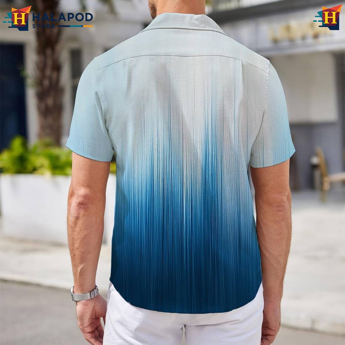 Gradient Color Tropical Aloha Shirt Mens Short Sleeve Floral Button Down