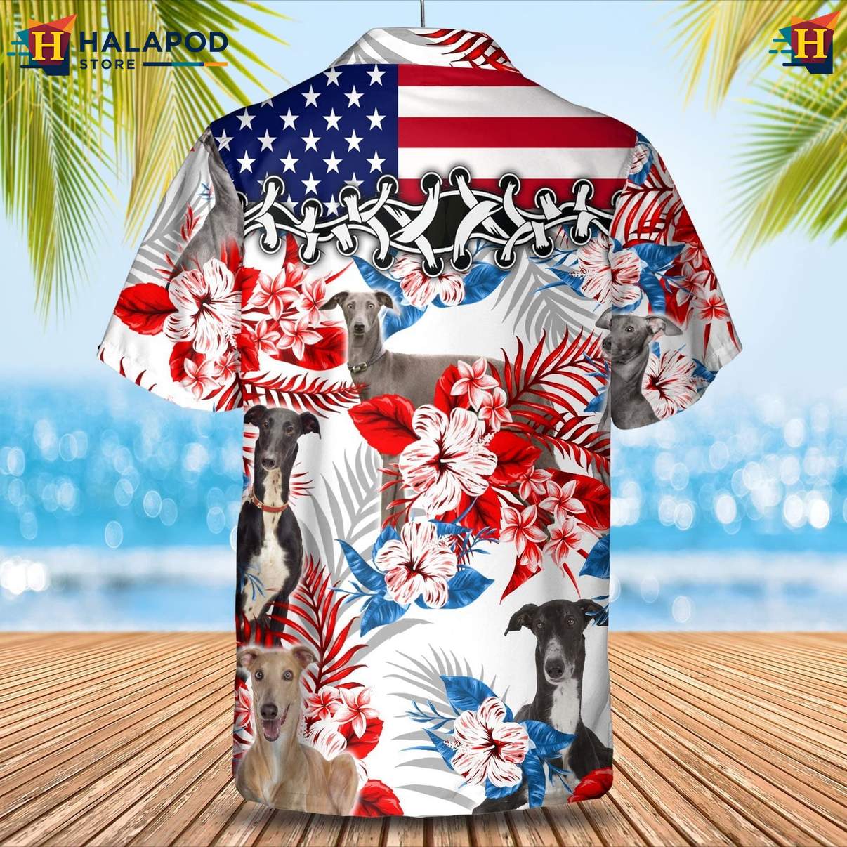 Greyhound Dog Tropical Short-sleeve button-up shirt Mens Leaf Aloha Button Down Apparel