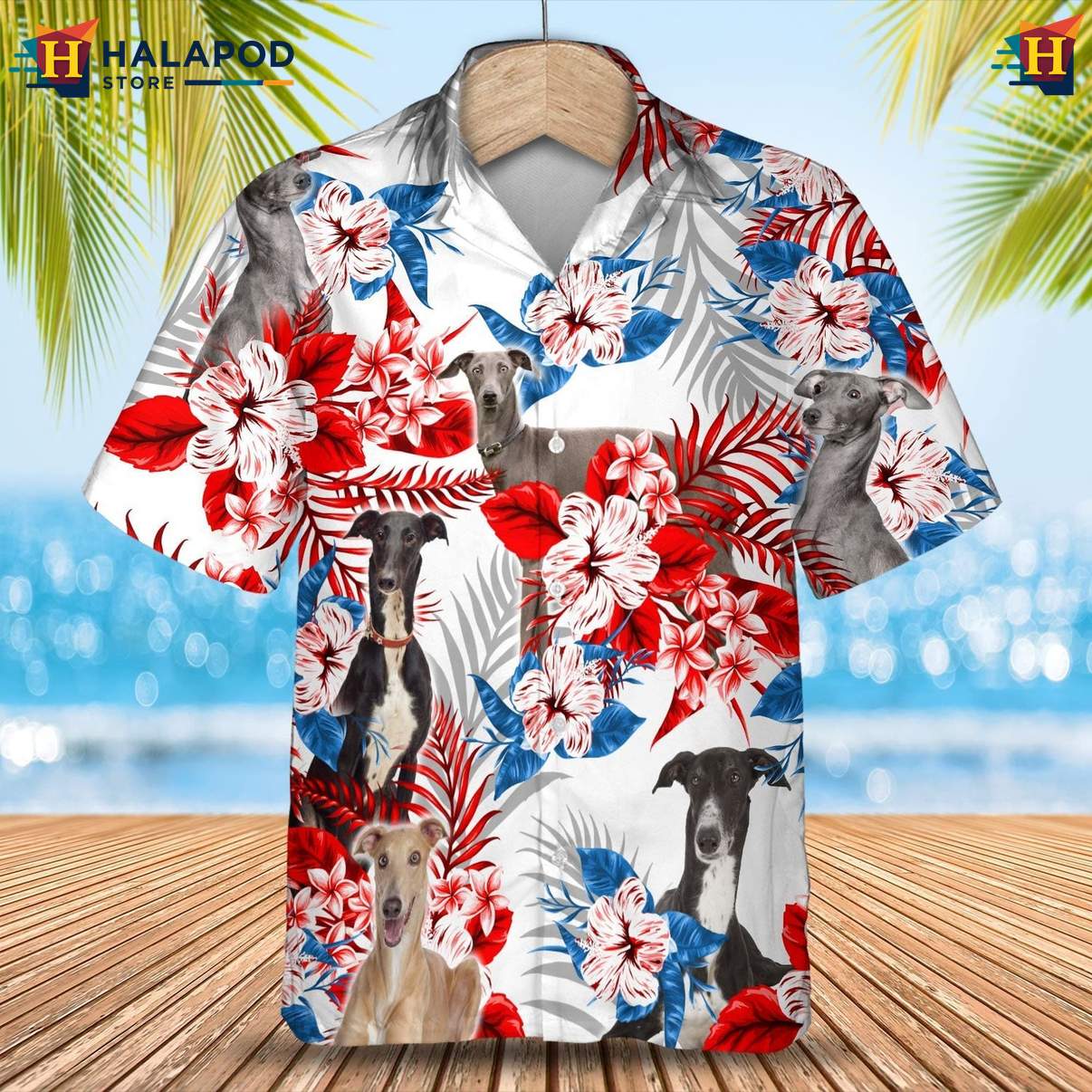 Greyhound Dog Tropical Tropical Shirt Mens Leaf Aloha Button Down Apparel