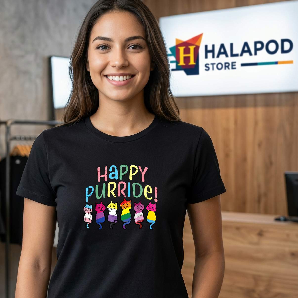 Happy Purride LGBT Flag Shirt Cats Cute Pride Month Funny Graphic Design Mens