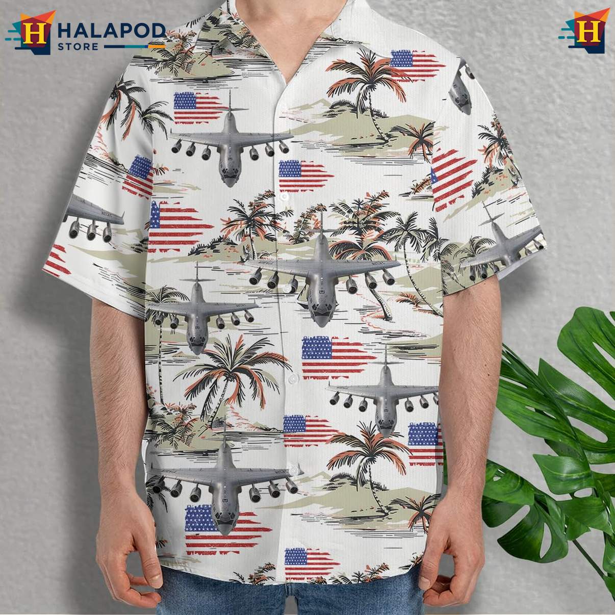 Hawaiian Military Airplane Shirt Mens Veteran Linen Button Down Beach Wear