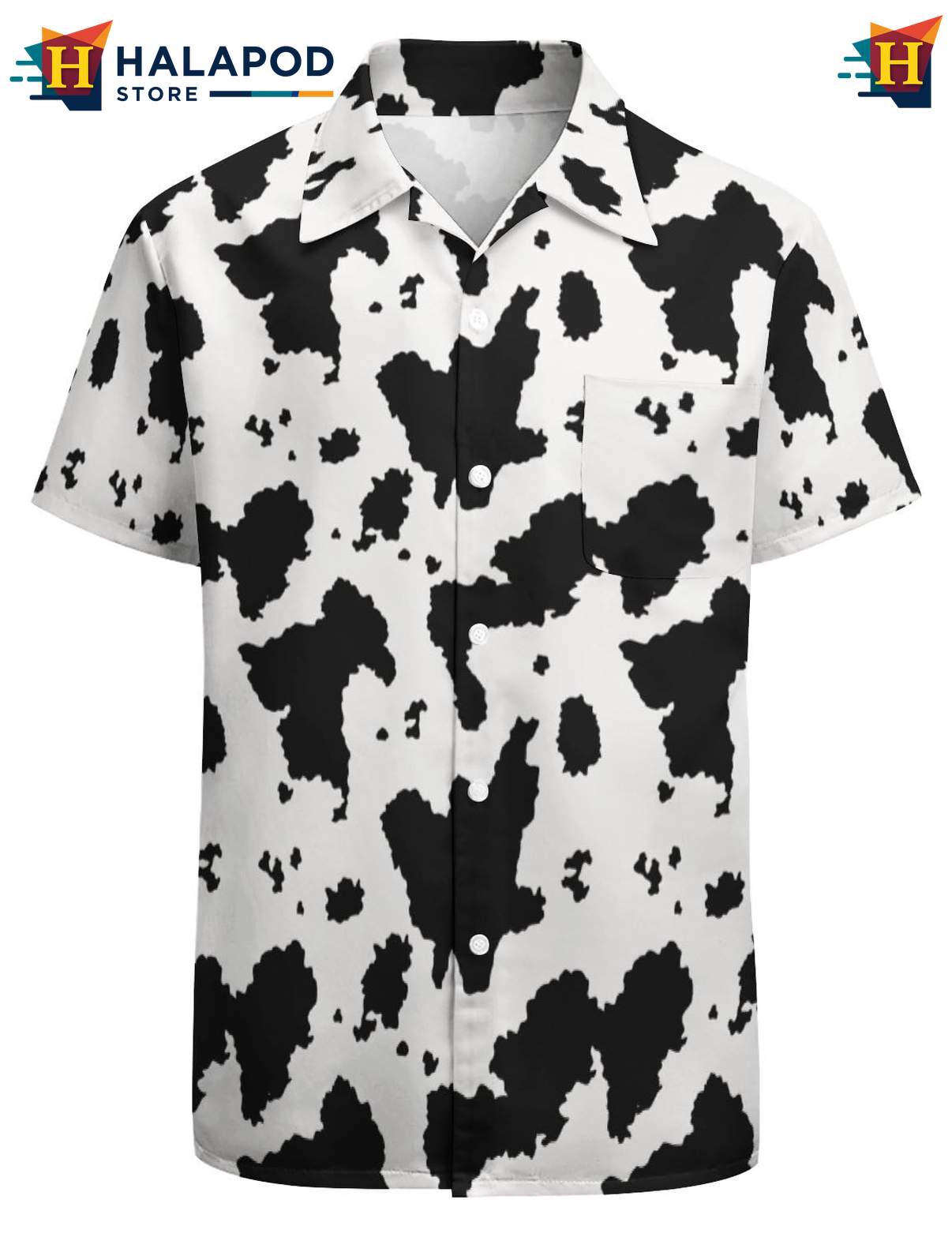 Humorous Cow Hawaiian Shirt, Black And White Button Up Tropical Shirt For Casual Wear