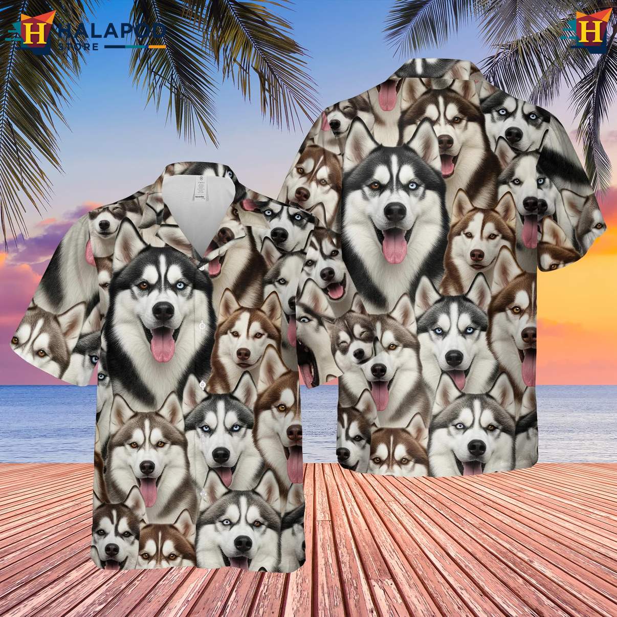 Husky Dog Lover Aloha Shirt Mens Short Sleeve Casual Button Down Beachwear