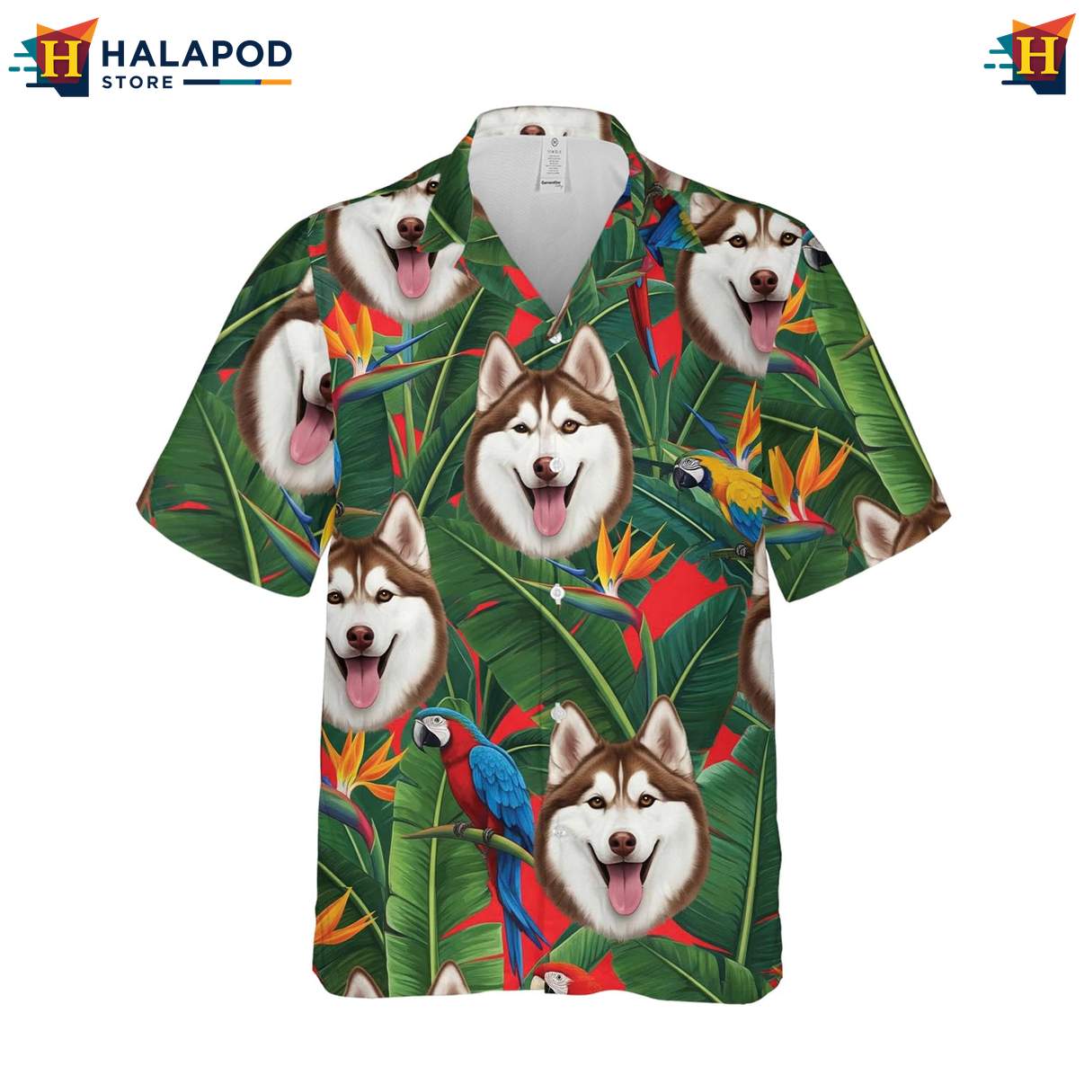 Husky Dog Lovers Hawaiian Shirt Mens Short Sleeve Button Down Beachwear