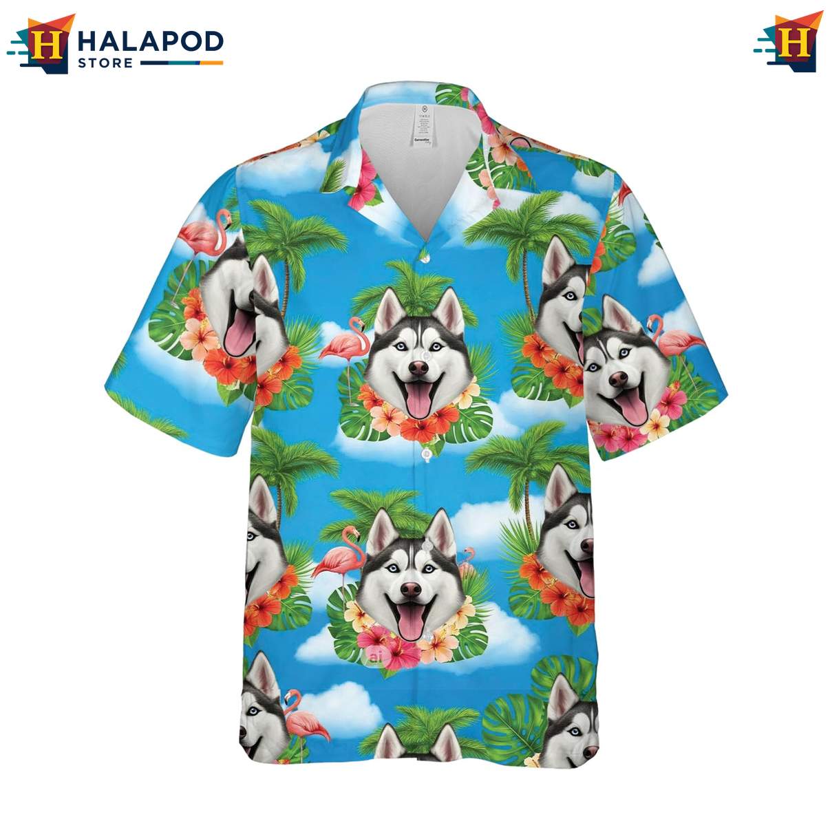 Husky Dog Lovers Tropical Beach Shirt Hawaiian Short Sleeve Button Down