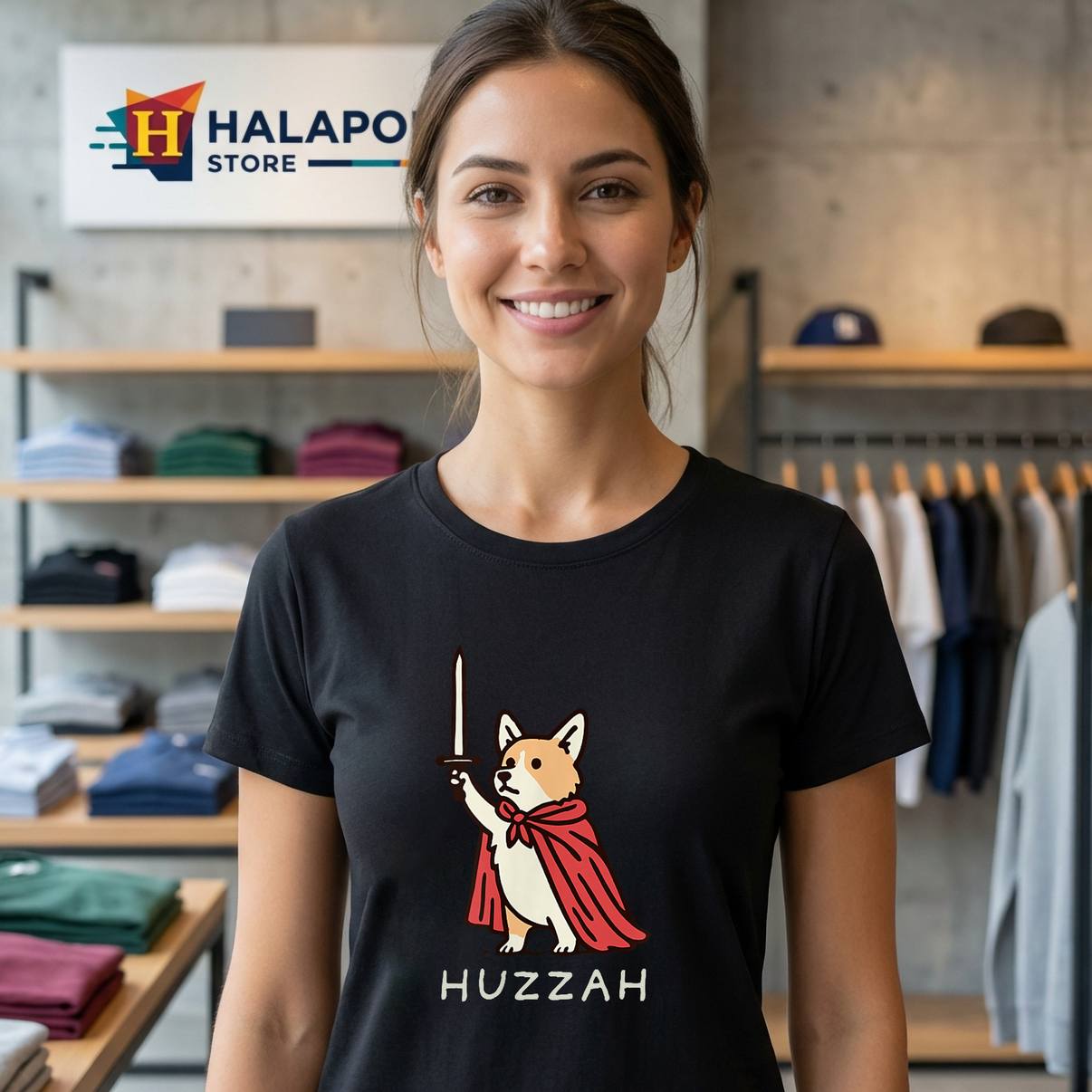 Huzzah Funny Medieval Corgi TShirt Knight Sword Meme Quote Graphic Mens