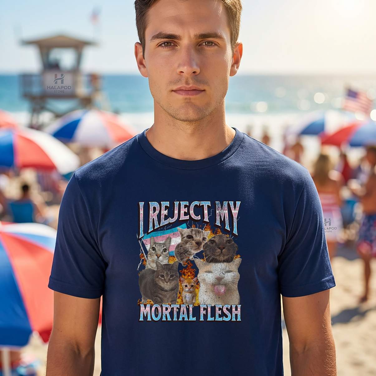 I Reject My Mortal Flesh Shirt Funny Trans LGBTQ Cat Meme Bootleg Graphic Men