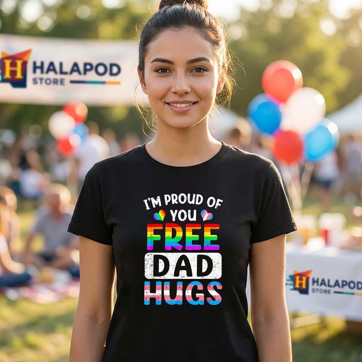 Im Proud Of You Free Dad TShirt Hugs LGBT LGBTQ Gay Pride Graphic Design Mens