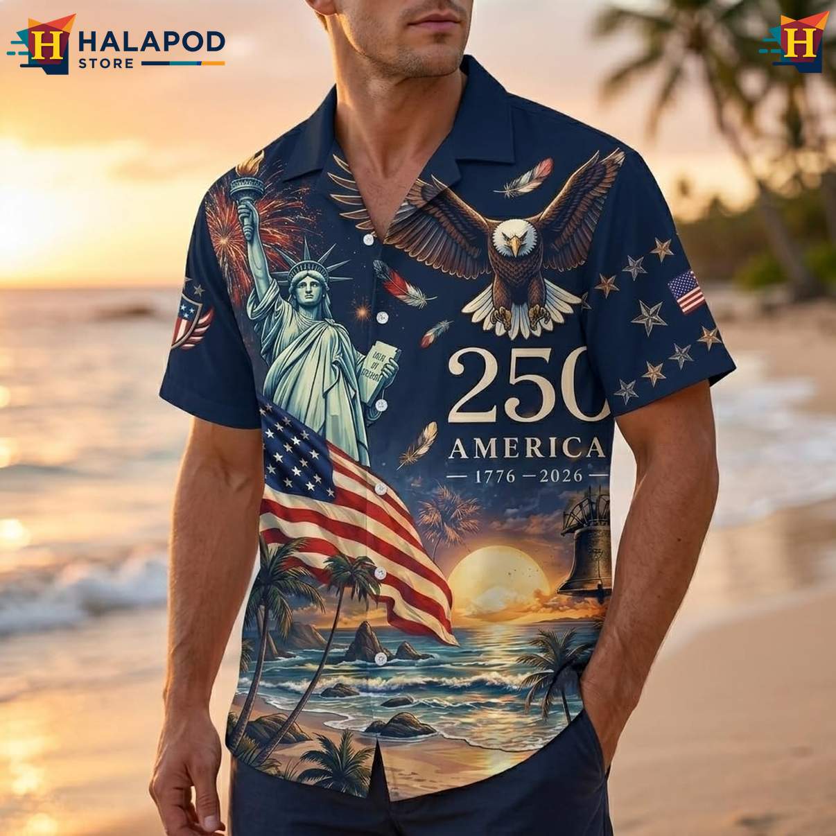 Independence Day 4th Of July Tropical Shirt Short Sleeve Button Down Men
