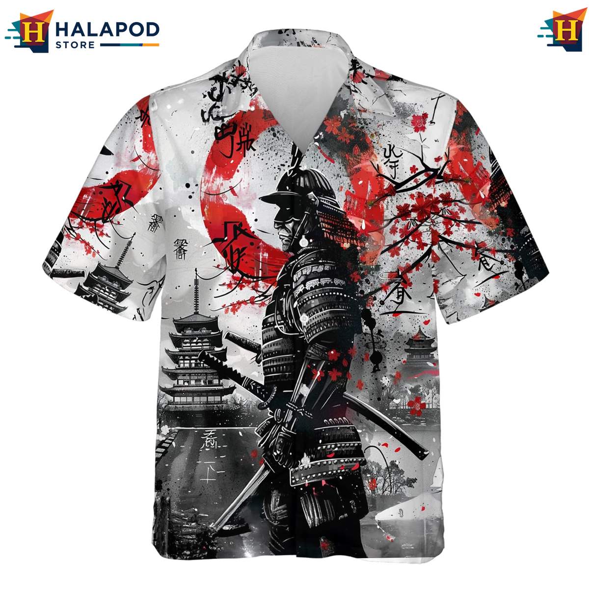 Japanese Samurai Warrior Aloha Shirt Mens Casual Button Down Beach Clothing