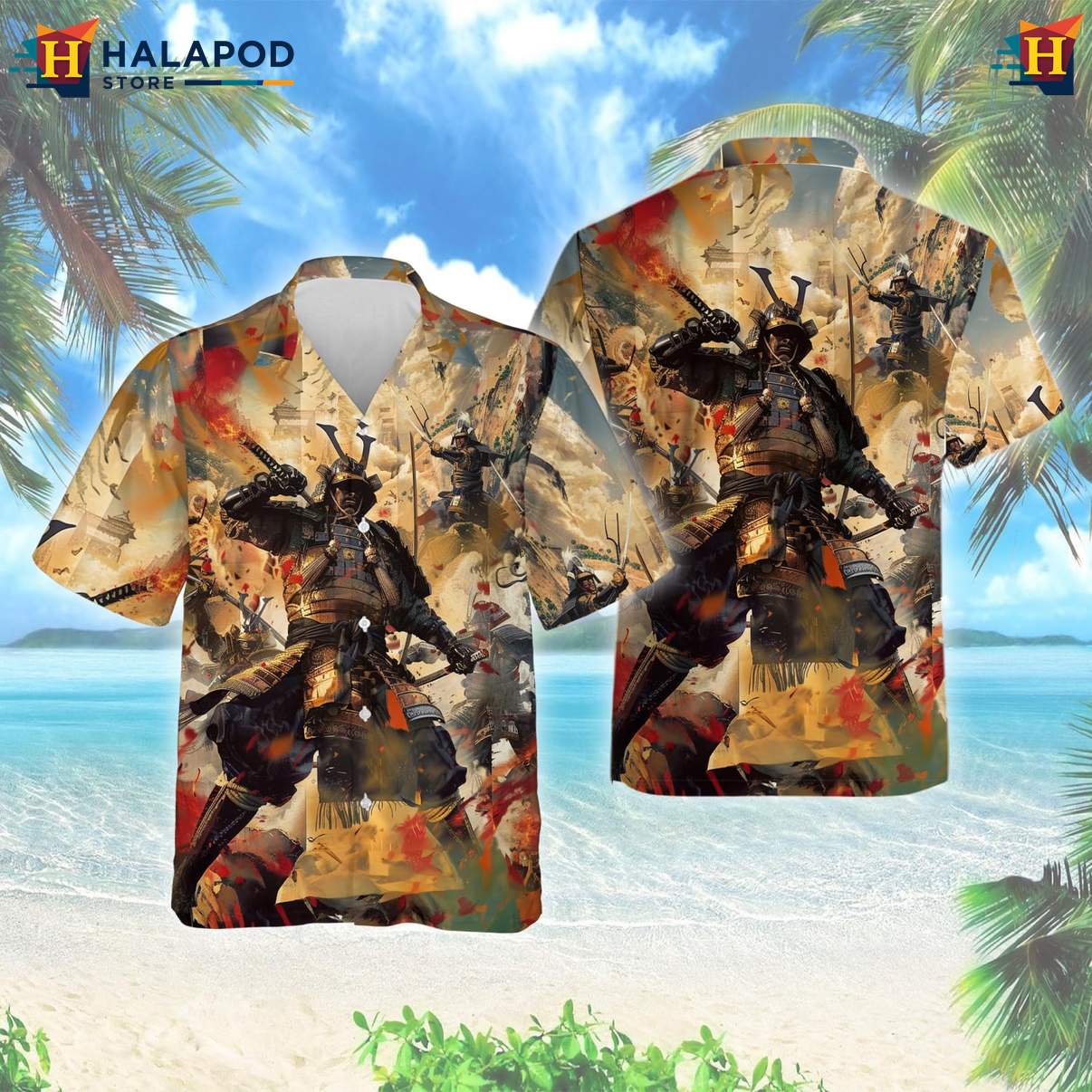 Japanese Samurai Warrior Tropical Shirt Mens Casual Beach Button Down Outfit