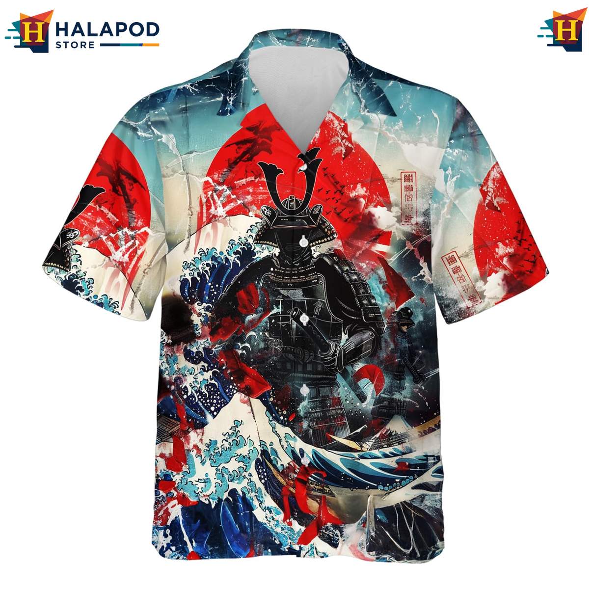 Japanese Warrior Samurai Aloha Shirt Mens Casual Button Down Beach Clothing