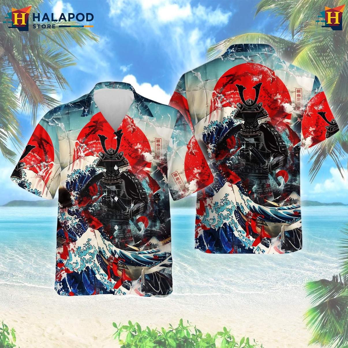 Japanese Warrior Samurai Aloha Shirt Mens Casual Button Down Beach Clothing