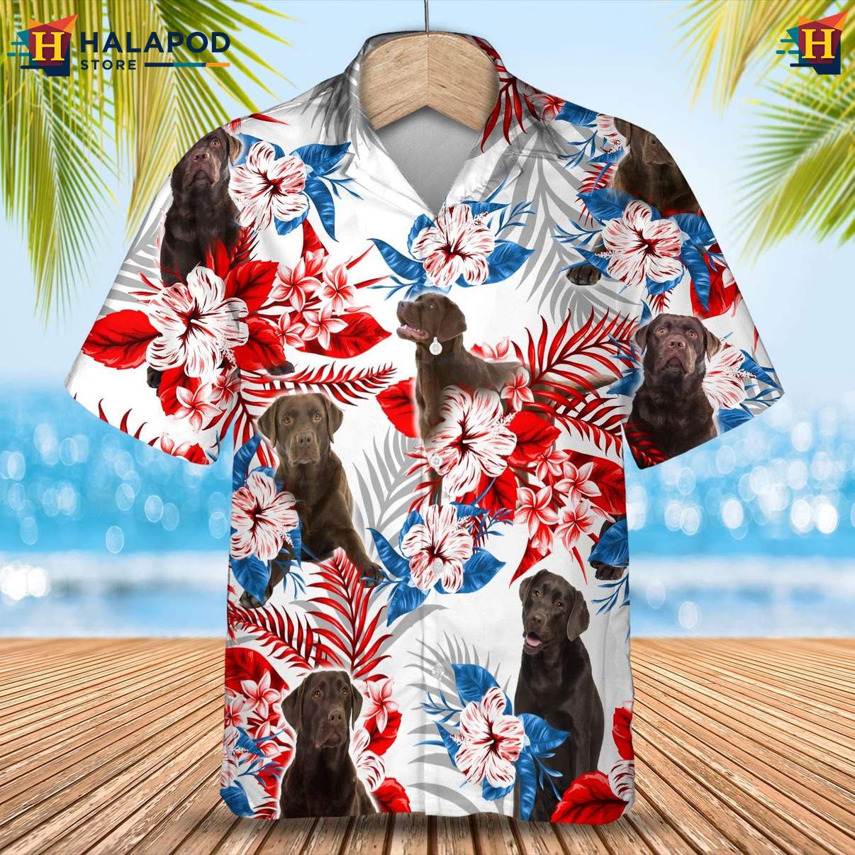 Labrador Chocolate Dog Tropical Shirt Tropical Leaf Aloha Beach Button Down