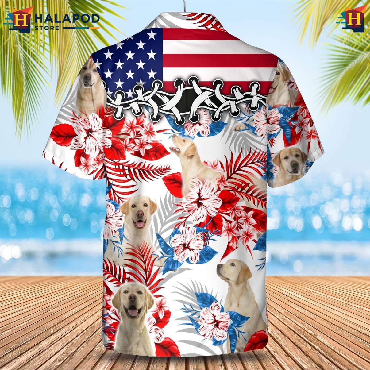 Labrador Retriever Aloha Dog T-Shirt Tropical Leaf Hawaiian Button Down Tops