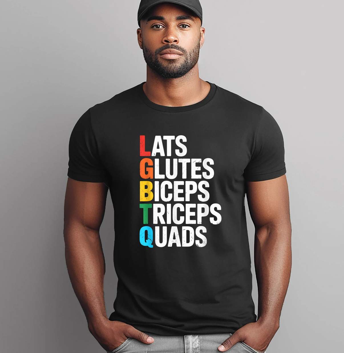 Lats Glutes Biceps Triceps T-Shirt Quads Funny LGBTQ Gym Gay Pride Graphic Men