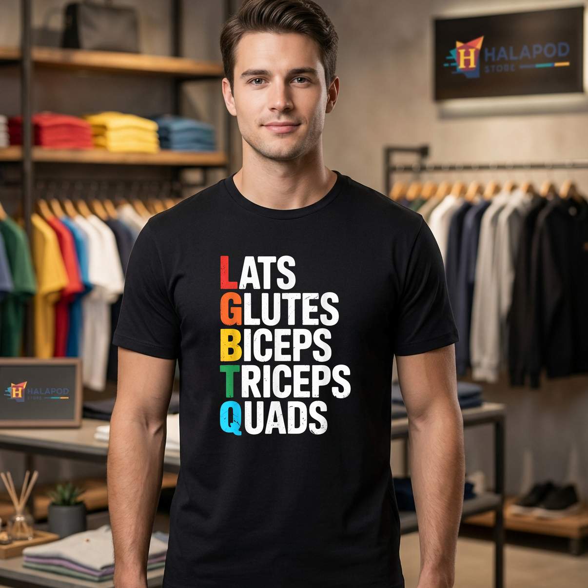 Lats Glutes Biceps Triceps TShirt Quads Funny LGBTQ Gym Gay Pride Graphic Men