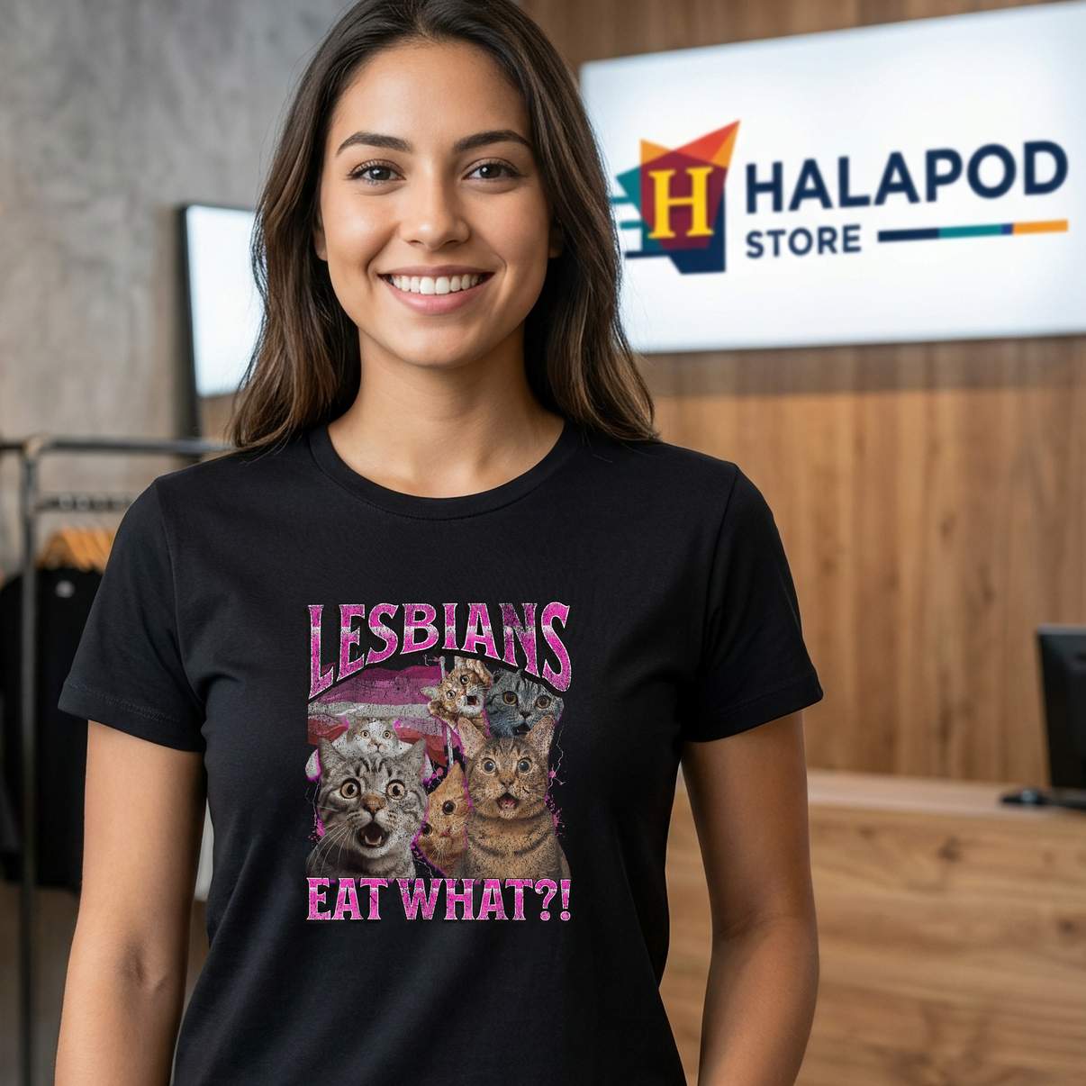 Lesbians Eat What Funny Cat Shirt Gay Pride LGBTQ Pun Bootleg Graphic Mens