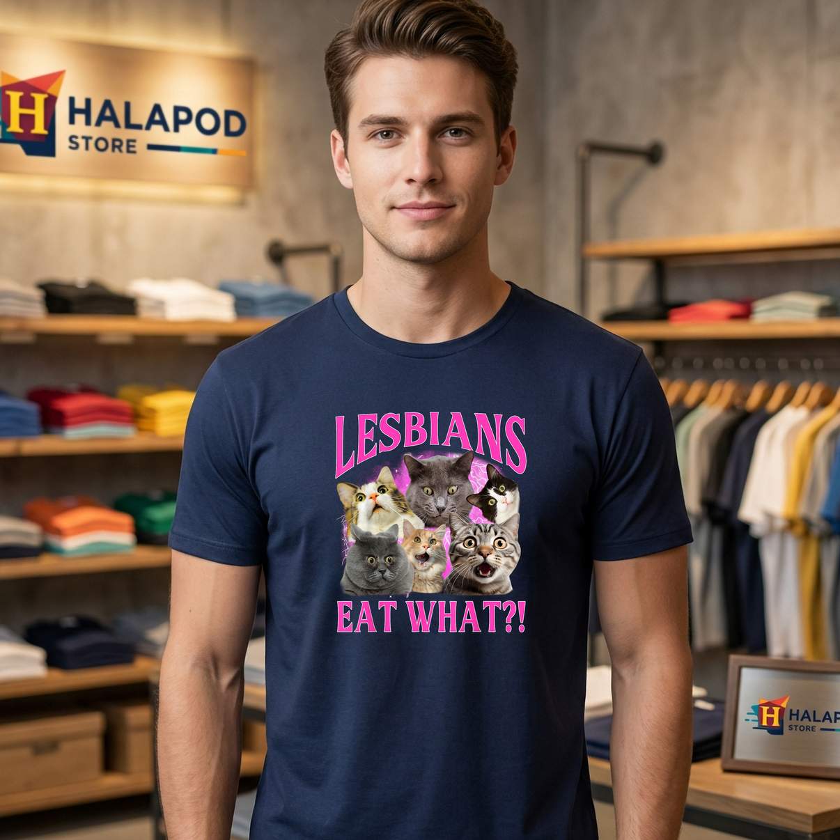 Lesbians Eat What Gay Pride Shirt Funny Cat LGBTQ Pun Bootleg Graphic Mens
