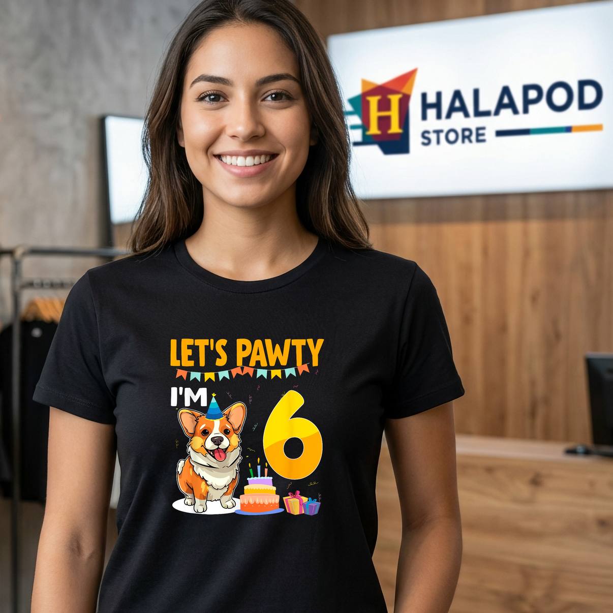 Lets Pawty Im 6 Year Old Tee Shirt Birthday Corgi Dog Lover 6th Graphic Mens