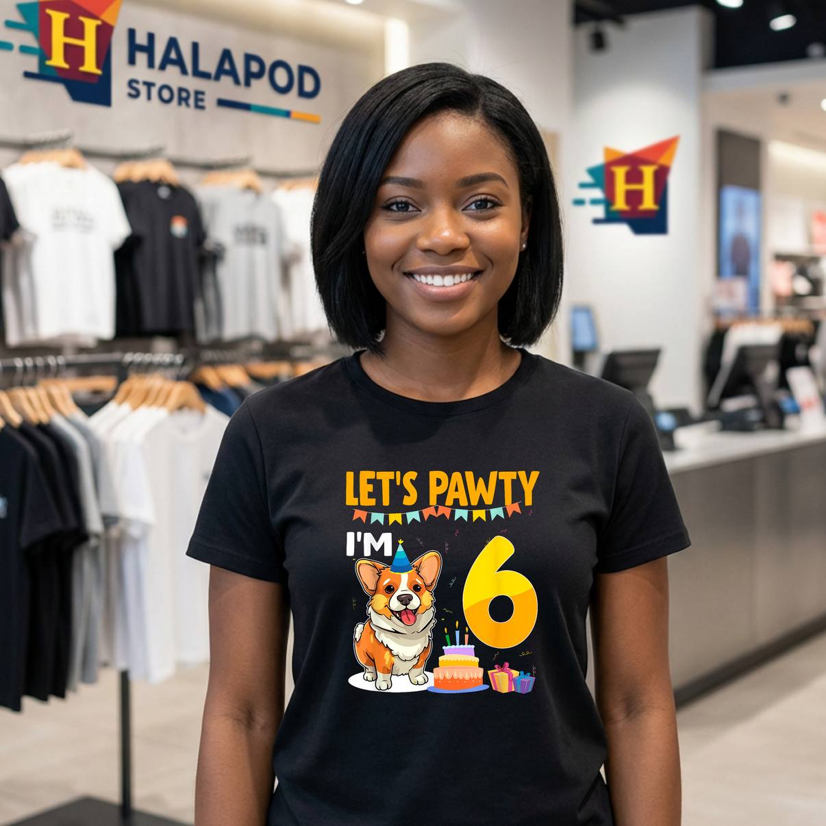 Lets Pawty Im 6 Year Old T-Shirt Birthday Corgi Dog Lover 6th Graphic Mens