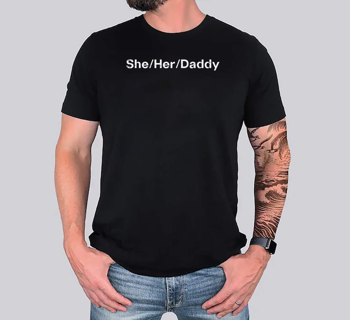 LGBT Pride She Her Daddy T-Shirt Pronouns Gay Lesbian Funny Graphic Design Mens