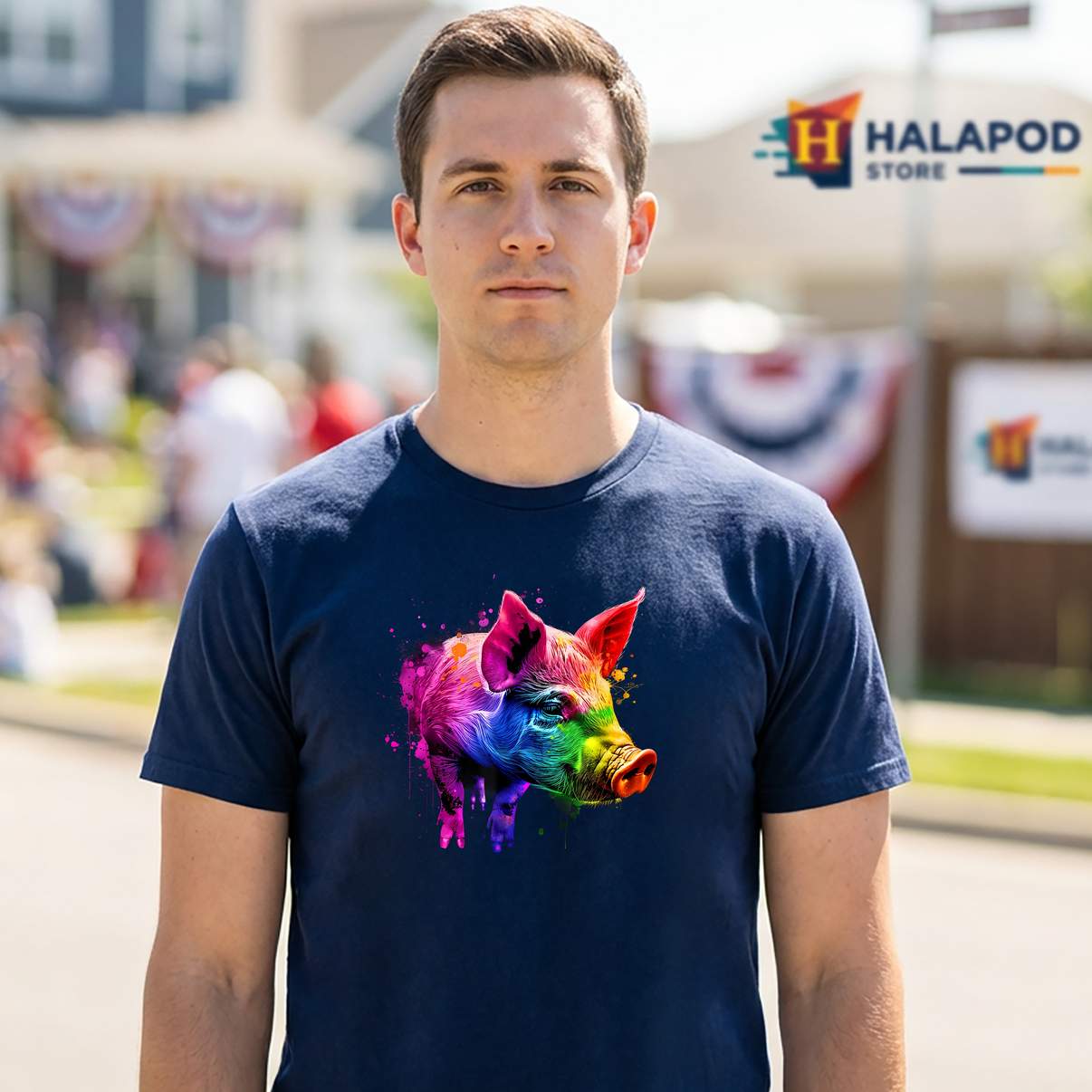 LGBT Watercolor Pig Gay Tee Shirt Pride Rainbow Flag Month Funny Graphic For Mens