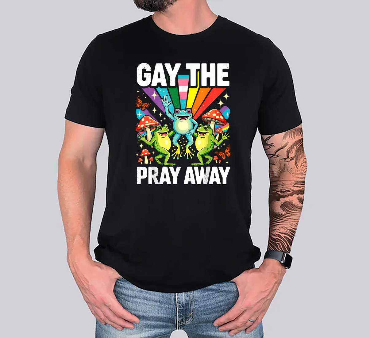 LGBTQ Rainbow Funny Frogs Shirt Gay The Pray Away Meme LGBT Pride Graphic Men