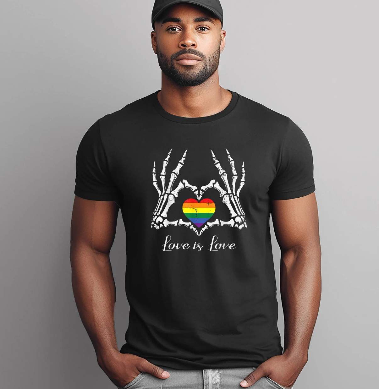 Love Skeleton Heart LGBT T-Shirt Gay Pride Month LGBTQ Ally Rainbow Graphic Men