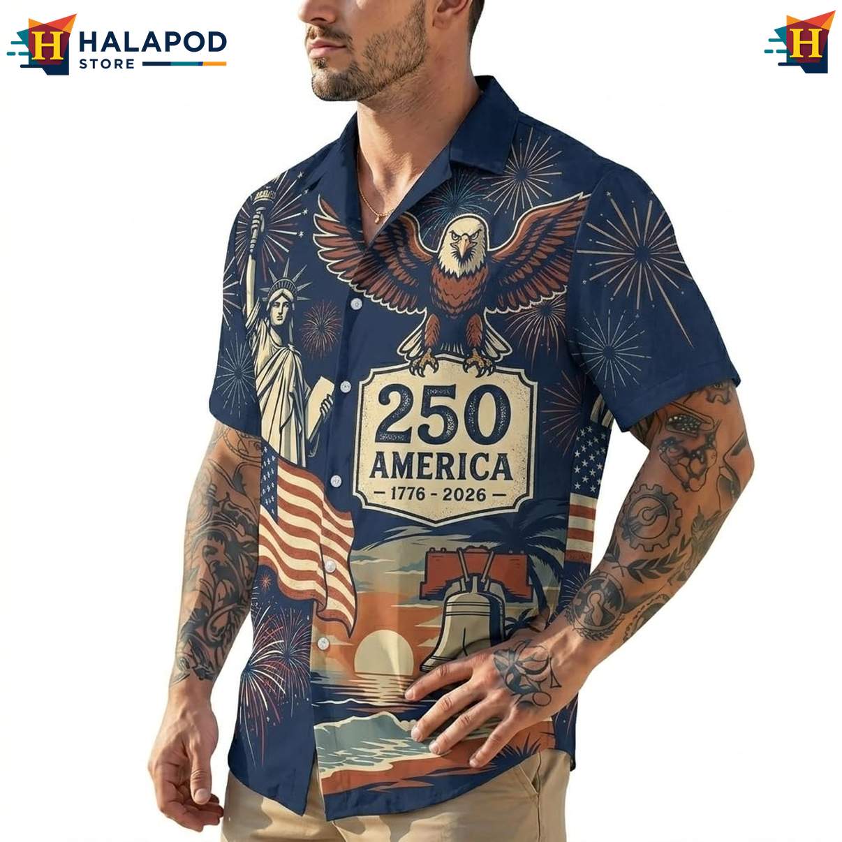 Mens 4th Of July Aloha Shirt Short Sleeve Button Down Independence Day