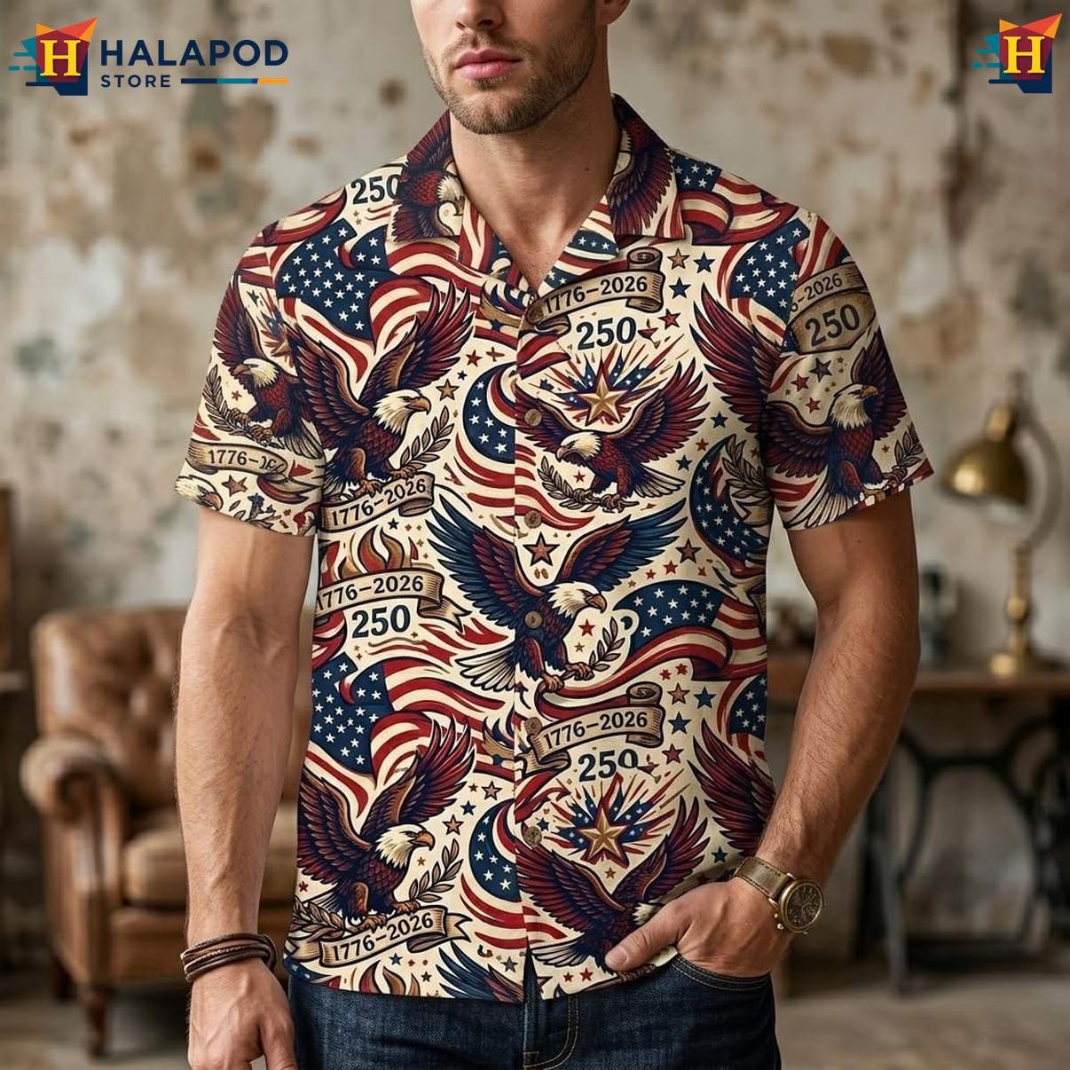 Mens 4th Of July Independence Tropical Shirt Short Sleeve Button Down Top
