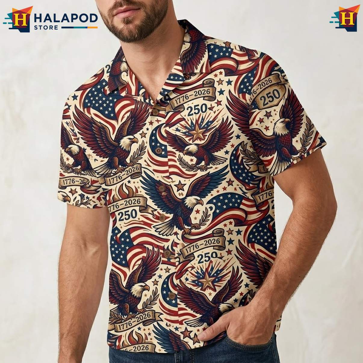 Mens 4th Of July Independence Aloha Shirt Short Sleeve Button Down Top