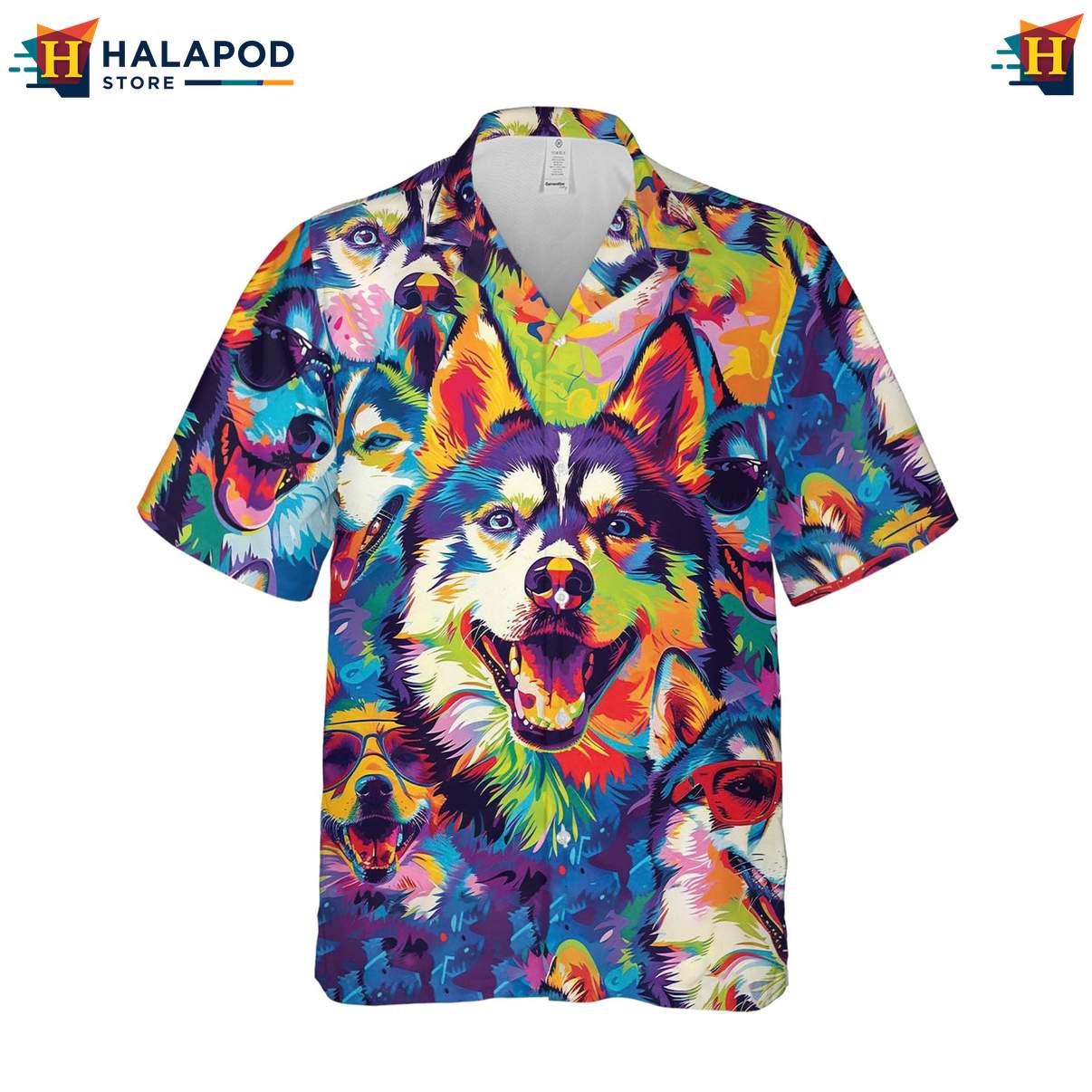 Mens Husky Dog Lover Hawaiian Shirt Short Sleeve Button Down Beach Clothing