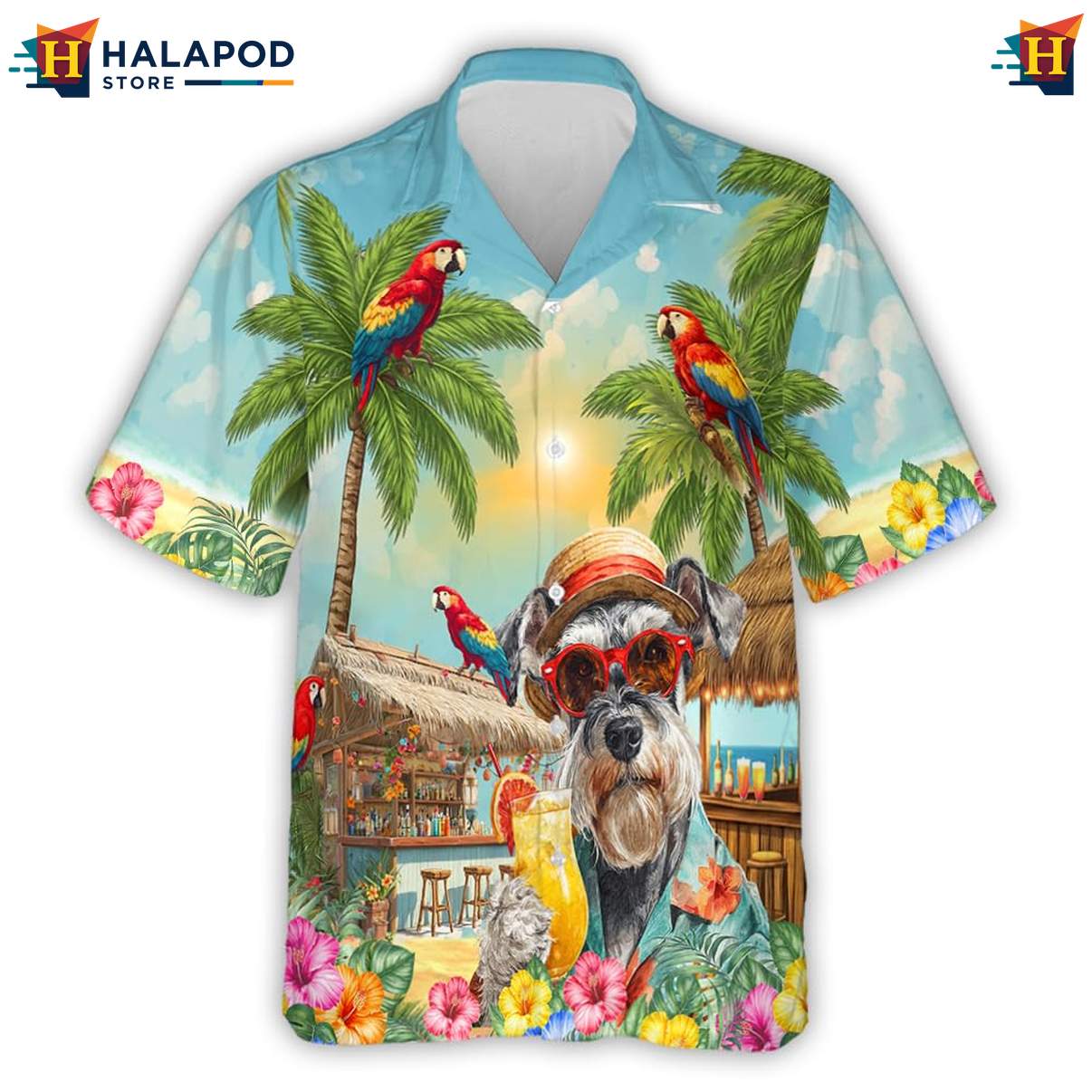 Miniature Schnauzer Hawaiian Shirt Funny Dog Mens Summer Beach Casual Outfit