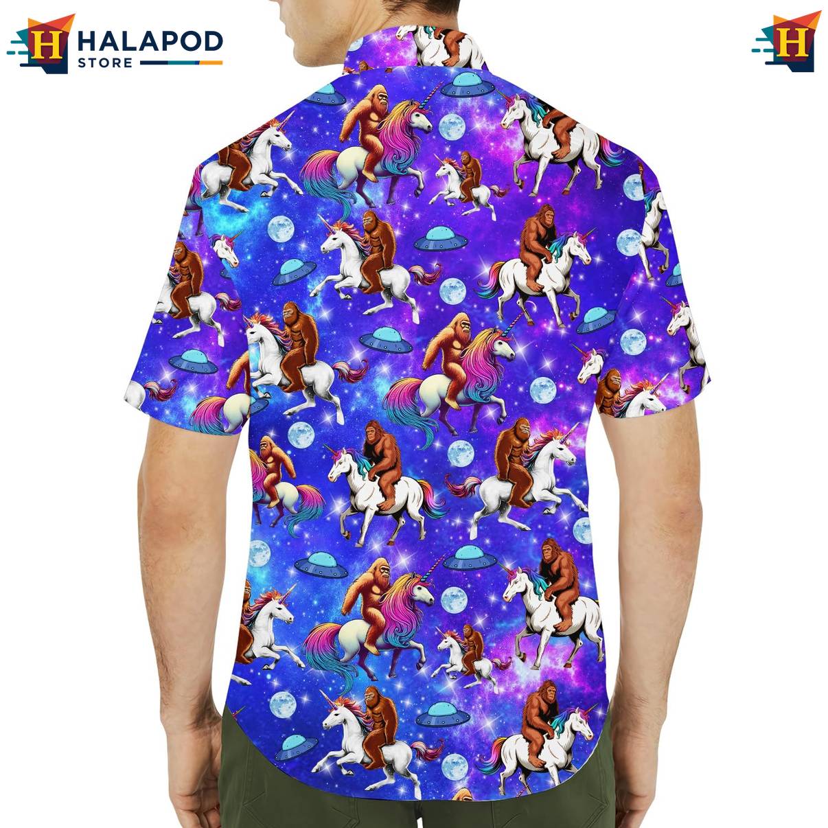 Multicolor Bigfoot Short-sleeve button-up shirt Funny Alien UFO Short Sleeve Button Down