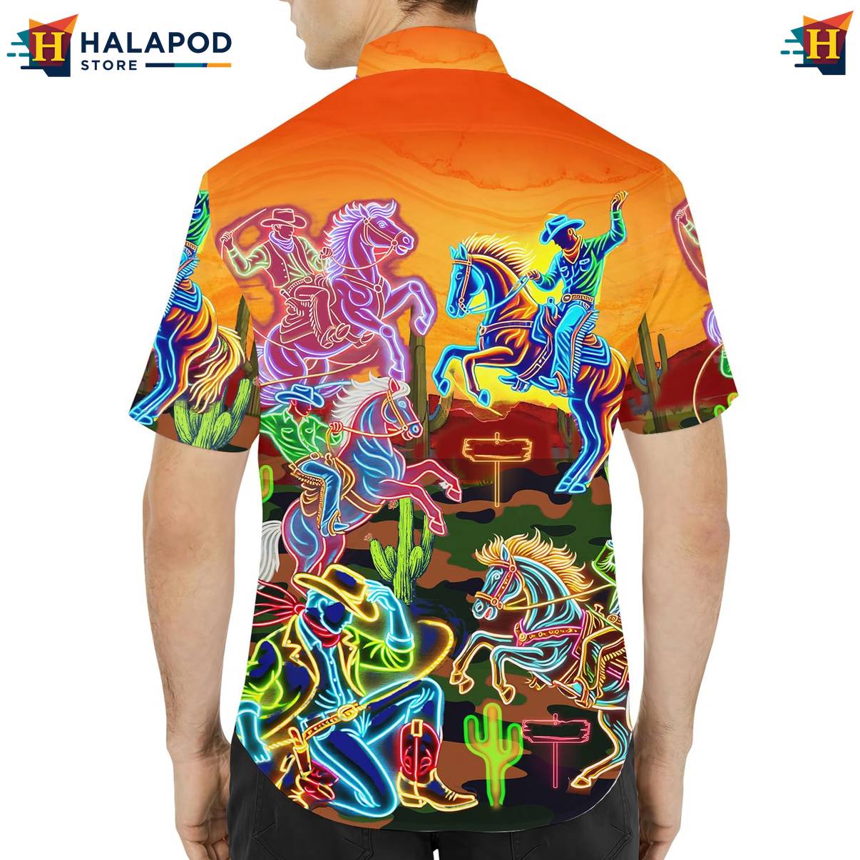 Multicolor Cowboy Short-sleeve button-up shirt Funny Alien UFO Short Sleeve Button Down