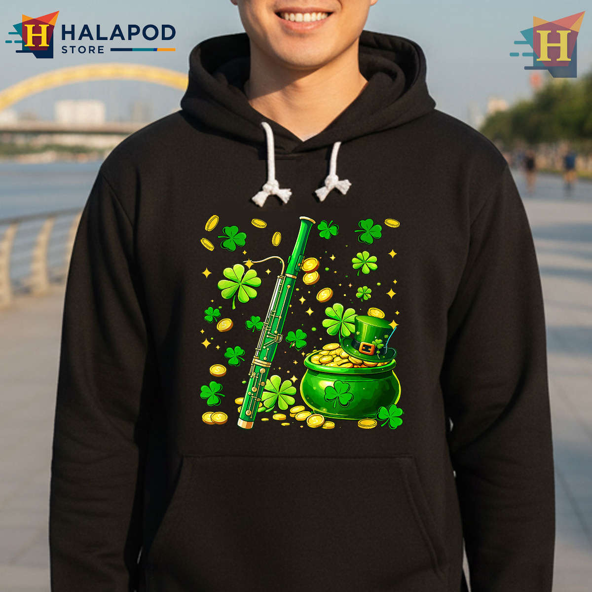 Musician Shamrock Coin Tee T Shirt St Patricks Day Bassoon Player Gift