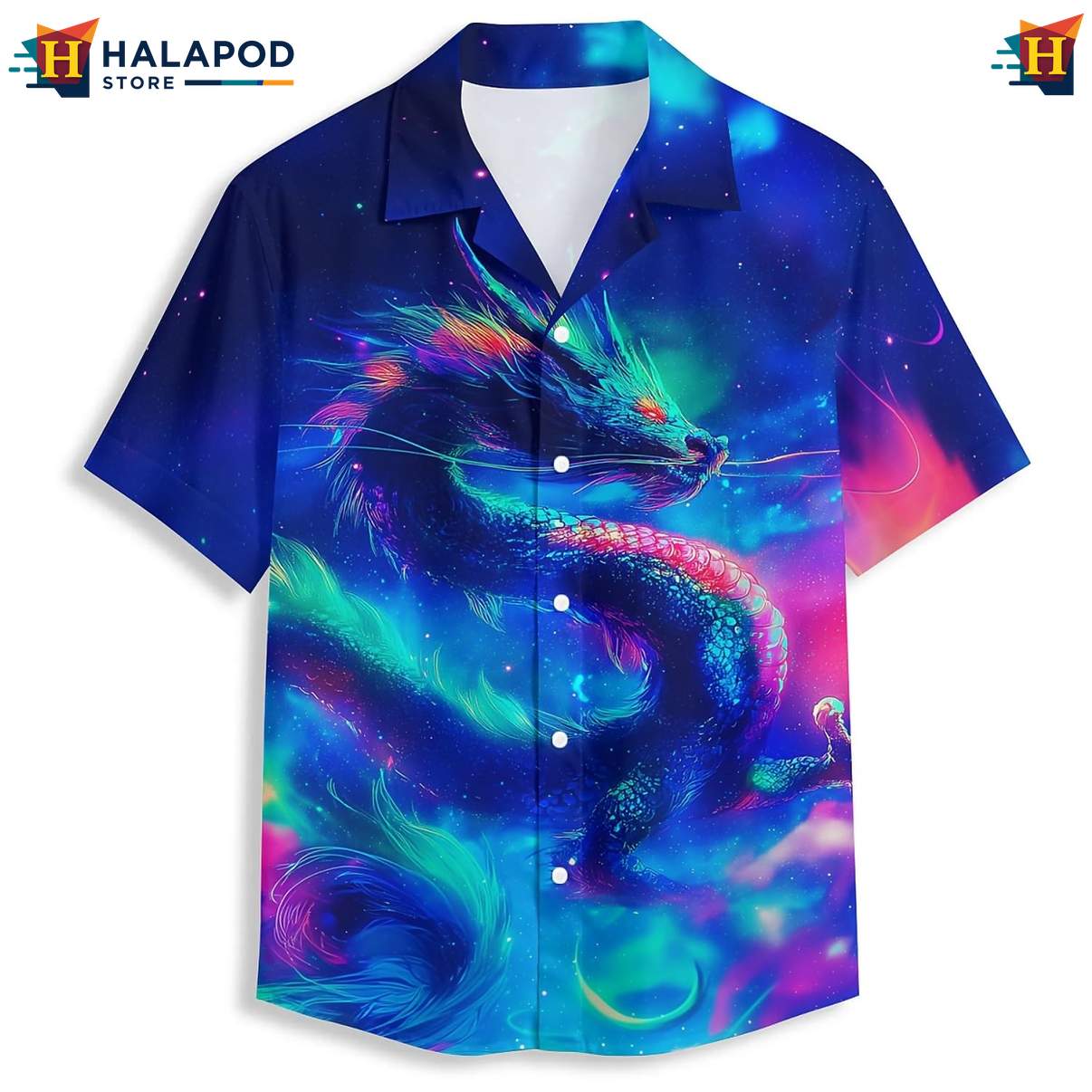 Neon Colorful Dragon Hawaiian Shirt Tropical Short Sleeve Floral Apparel