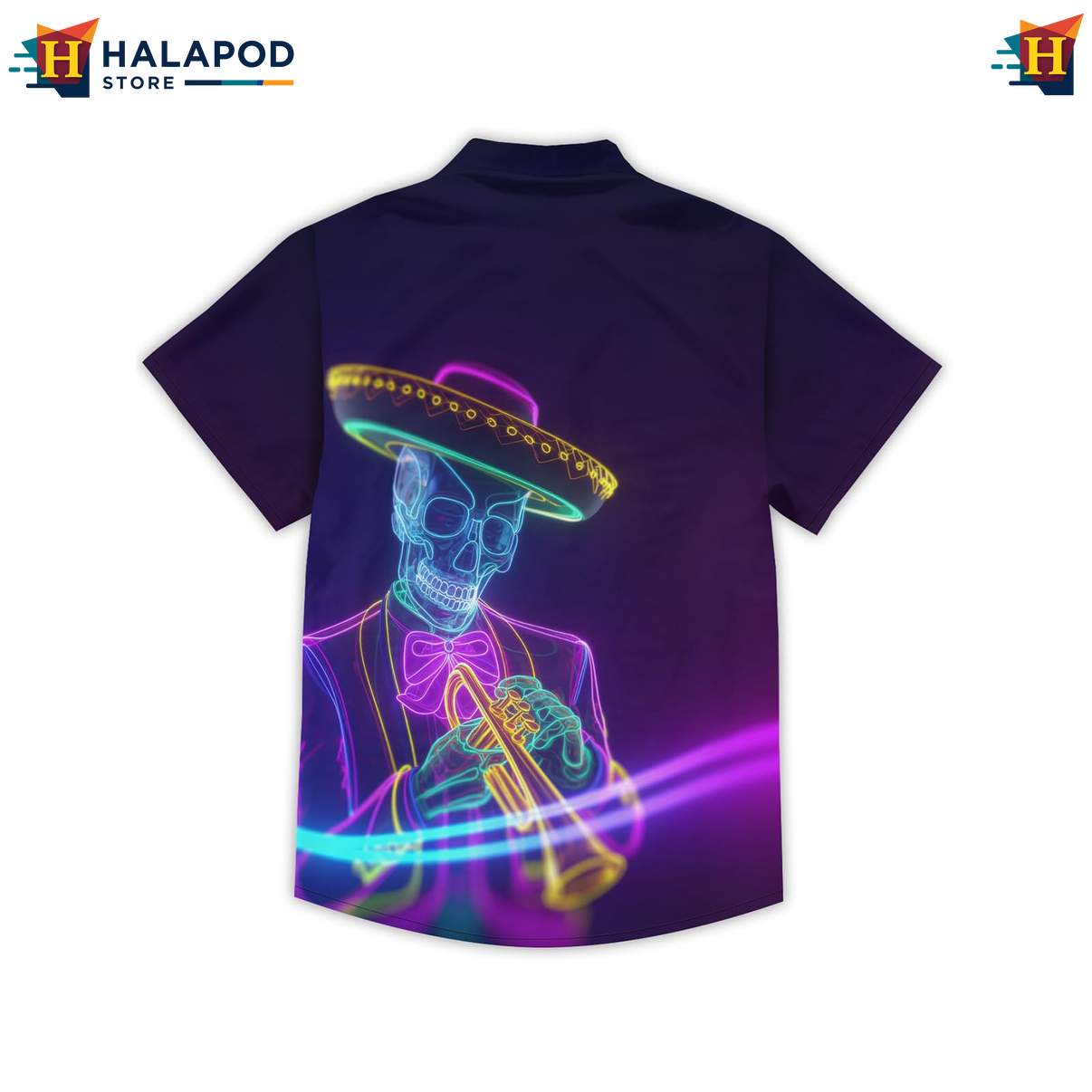 Neon Skull Mens Funny Tropical Shirt Retro Graphic Aloha Summer Beach Tops