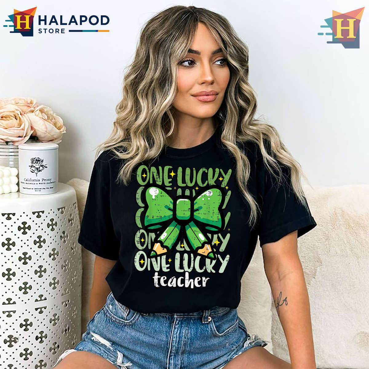 One Lucky Teacher Bow Graphic St Patricks Day Shirts For Ladies